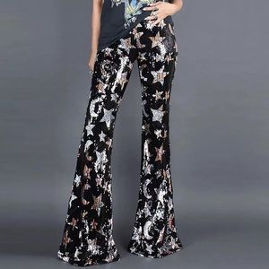 Stardust Moon Galaxy Sequin Pant In Black